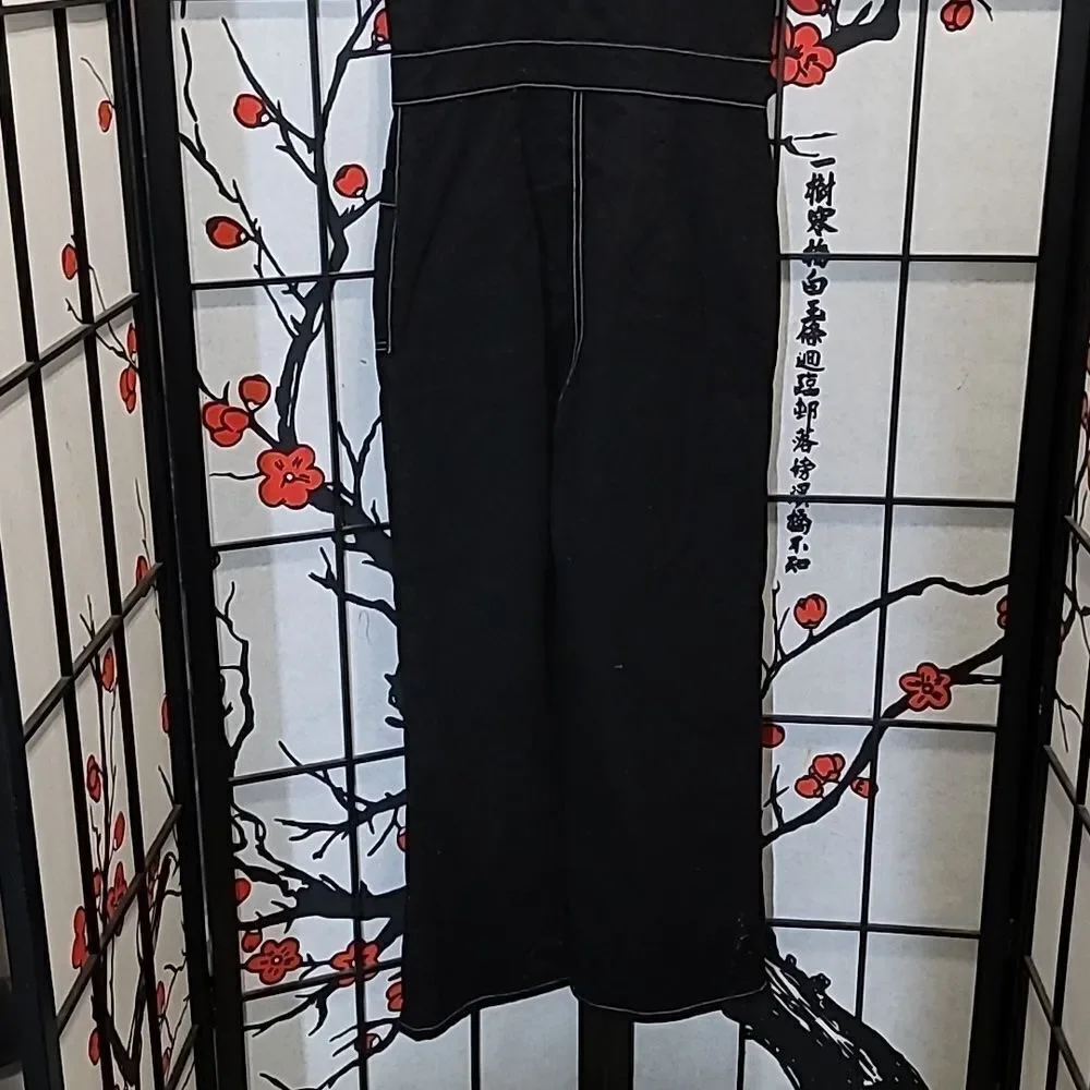 REFORMATION Black White Square Amory Top Stitching Overalls